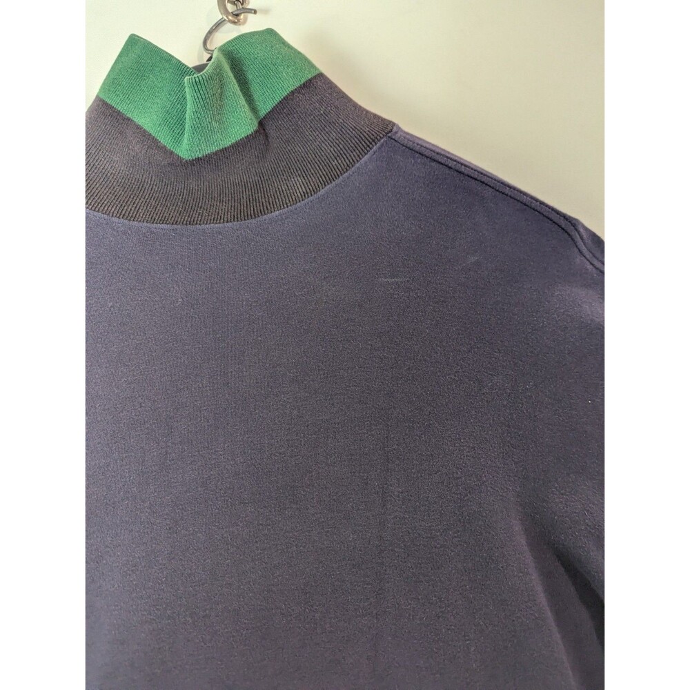 Vintage Perry Ellis Mens M Navy Blue Green Colorblock Mock Neck‎ Cotton Y2k
